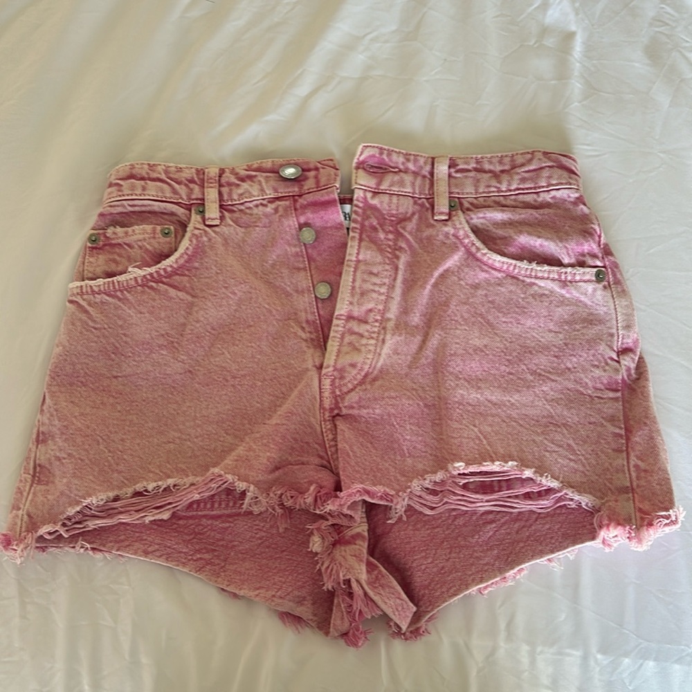 Zara Womens High Rise Pink Denim Shorts
